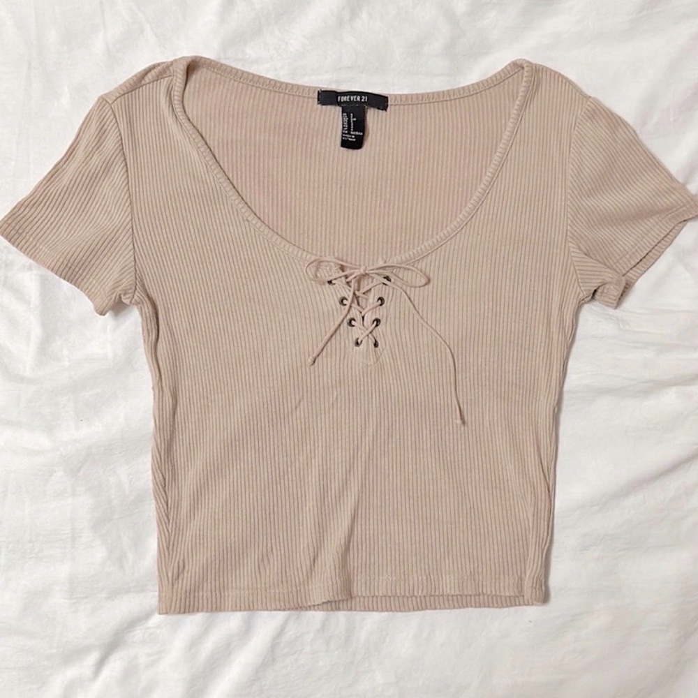 Lace Up Ribbed Crop Tee